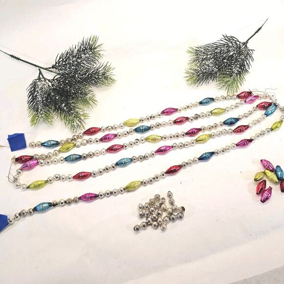 Vintage Christmas Tree Mercury Glass Bead Garland Double Indent Beads & Barrels - Picture 2 of 8